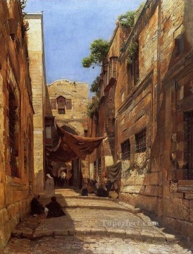  orientalista Lienzo - Escena de la calle en Jerusalén Gustav Bauernfeind judío orientalista